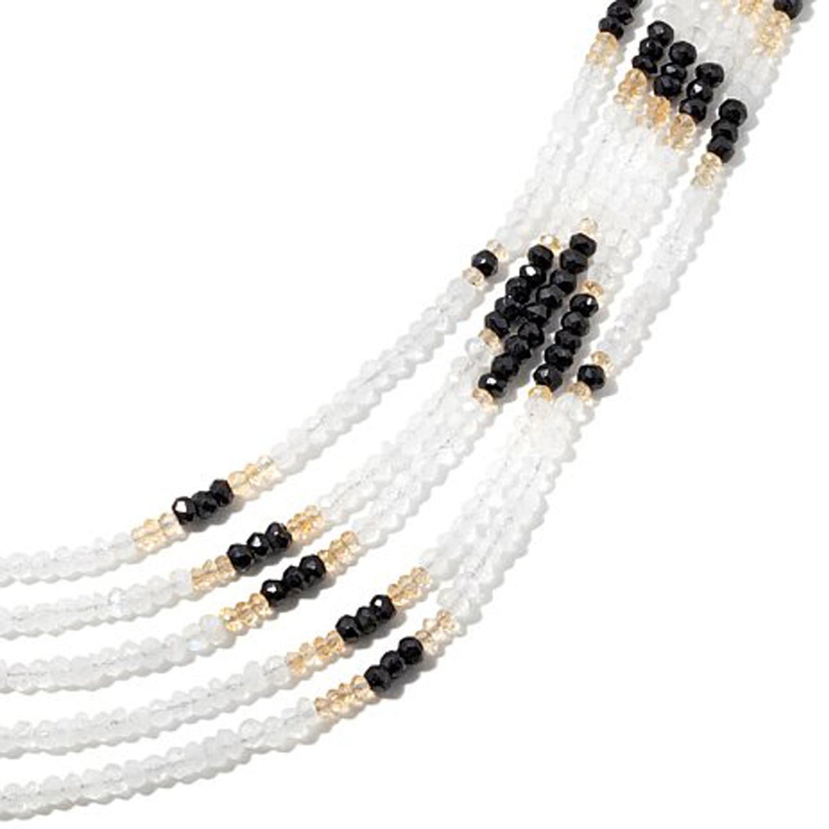 Rainbow Moonstone, Black Spinel, and Citrine Gemstone Bead Necklace