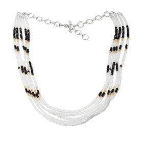 Rainbow Moonstone, Black Spinel, and Citrine Gemstone Bead Necklace