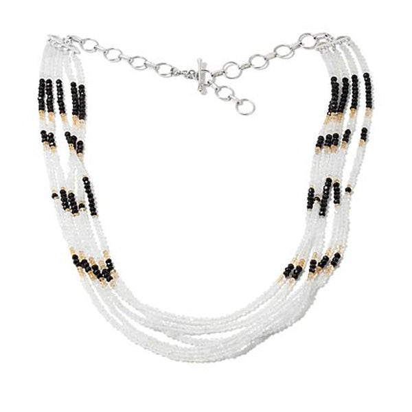 Rainbow Moonstone, Black Spinel, and Citrine Gemstone Bead Necklace
