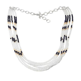 Rainbow Moonstone, Citrine, and Iolite Gemstone Bead Necklace - Diamond Pattern Findings