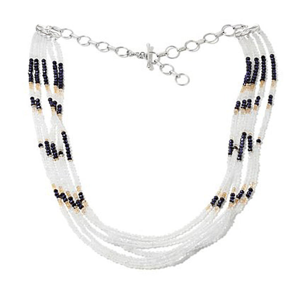 Rainbow Moonstone, Citrine, and Iolite Gemstone Bead Necklace - Diamond Pattern Findings