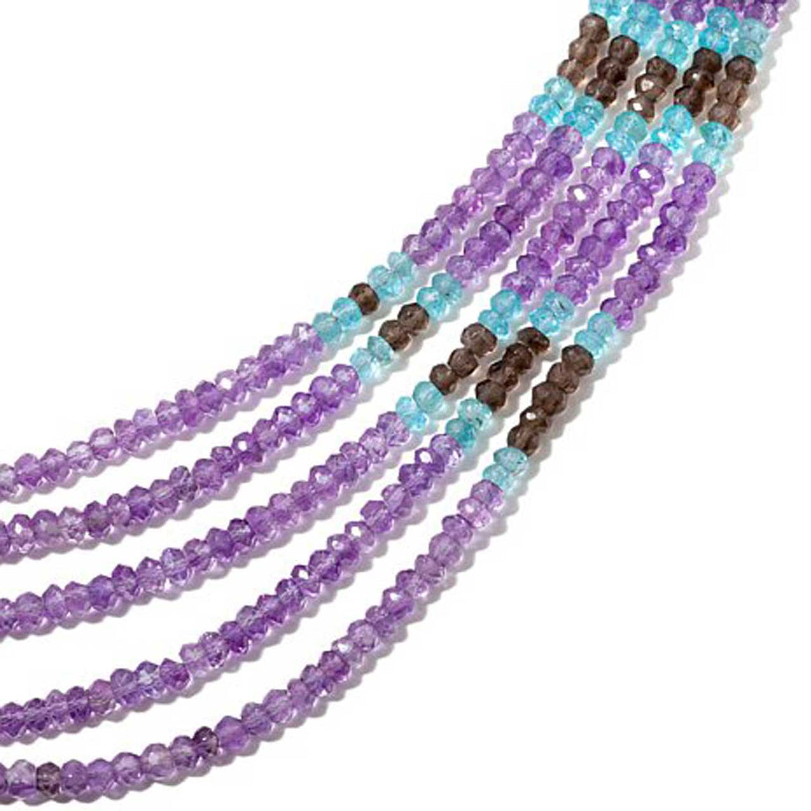 Amethyst, Apatite, and Smokey Quartz Gemstone Bead Necklace