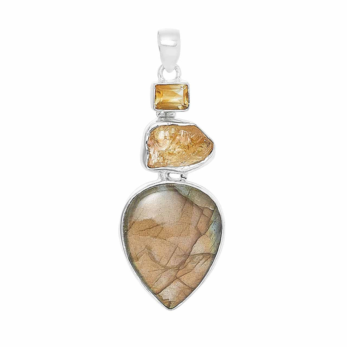 Sterling Silver Labradorite and Citrine Pendant