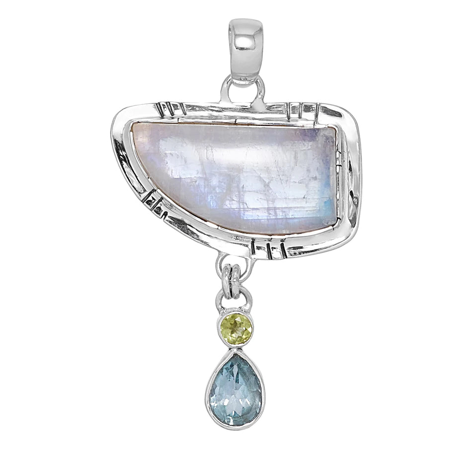 Sterling Silver Rainbow Moonstone and Peridot Pendant