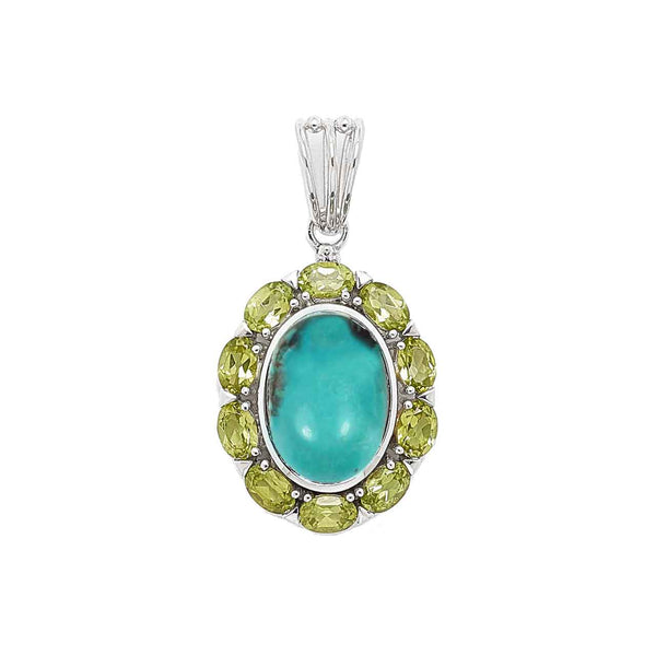 Turquoise and Peridot Bold Oval Pendant