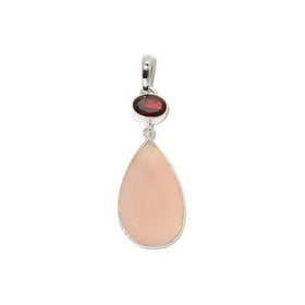 Pink Chalcedony and  Garnet Teardrop Pendant