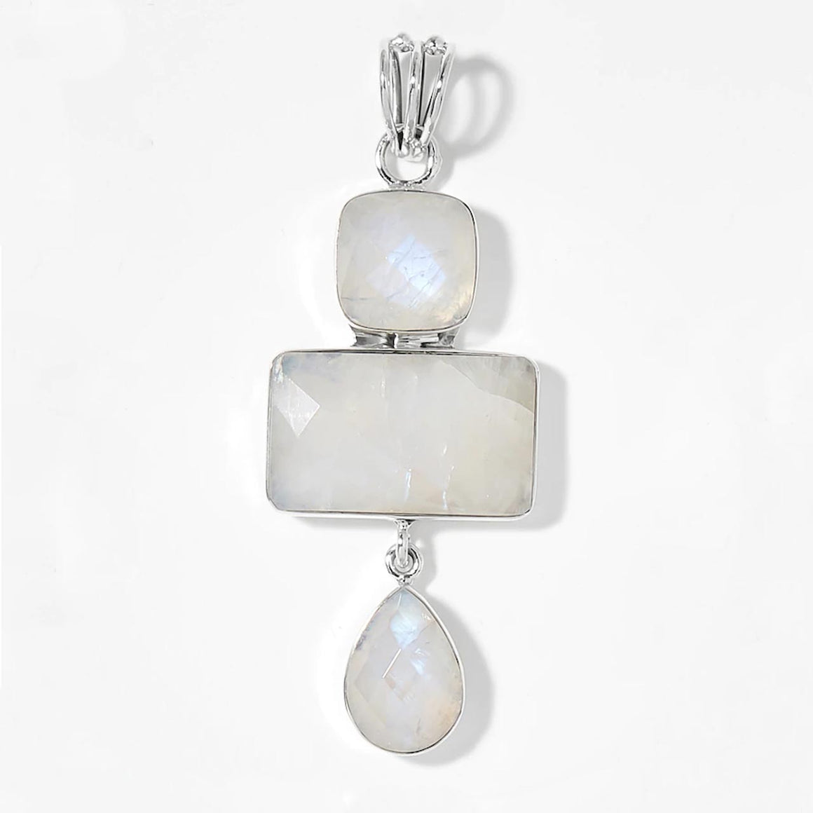 Rainbow Moonstone Checkerboard Cut Pendant