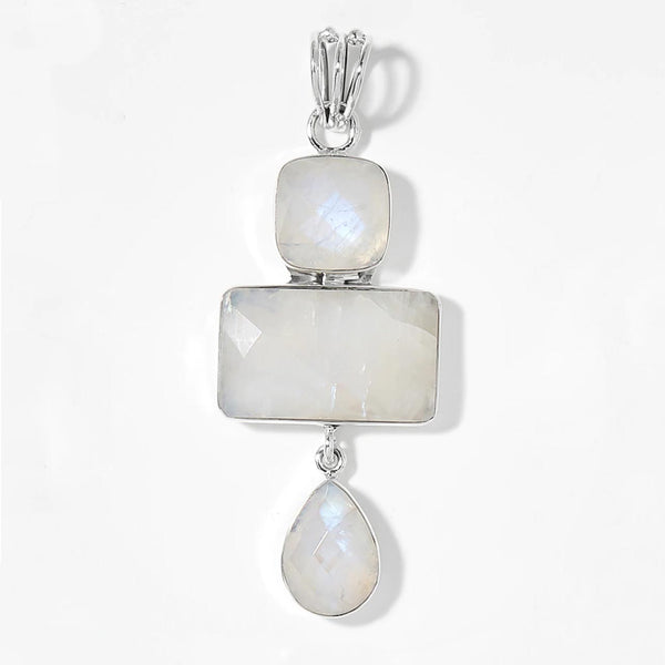 Rainbow Moonstone Checkerboard Cut Pendant