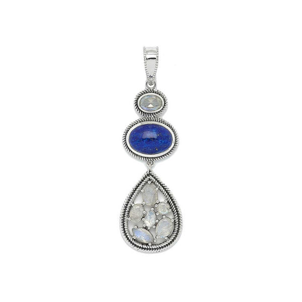Lapis and Rainbow Moonstone Drop Pendant