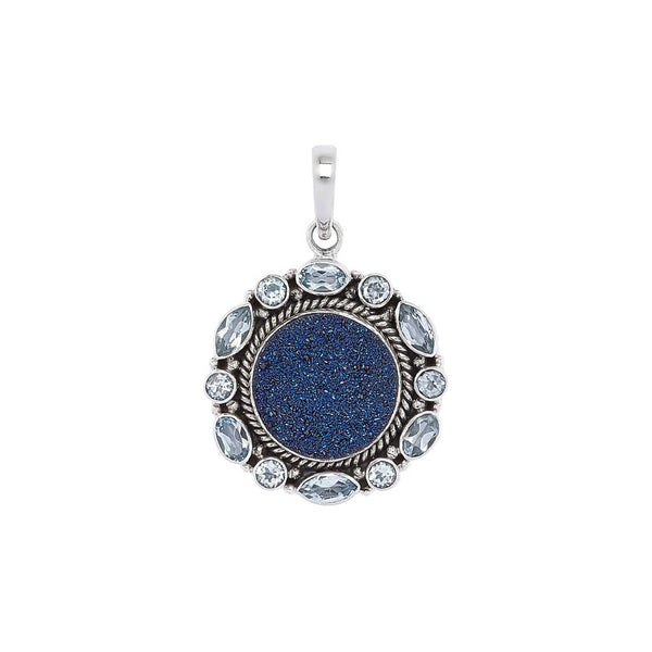 Blue Drusy and Blue Topaz Pendant