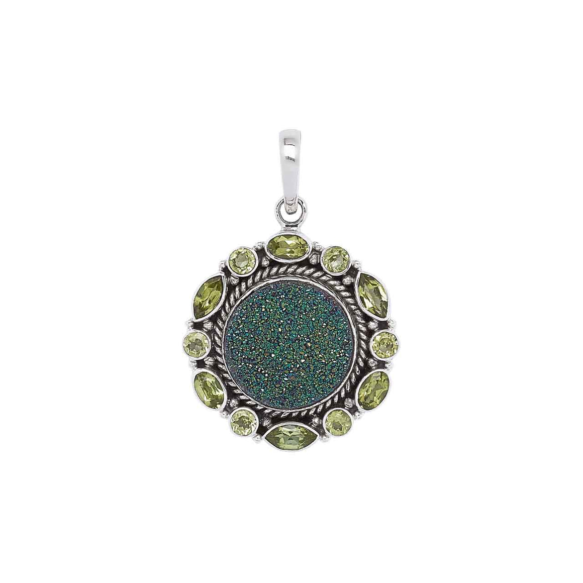 Green Drusy and Peridot Pendant