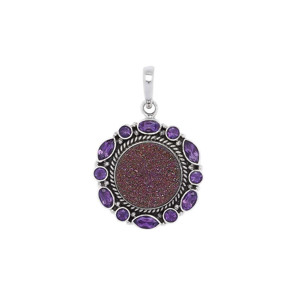 Purple Drusy and Amethyst Pendant