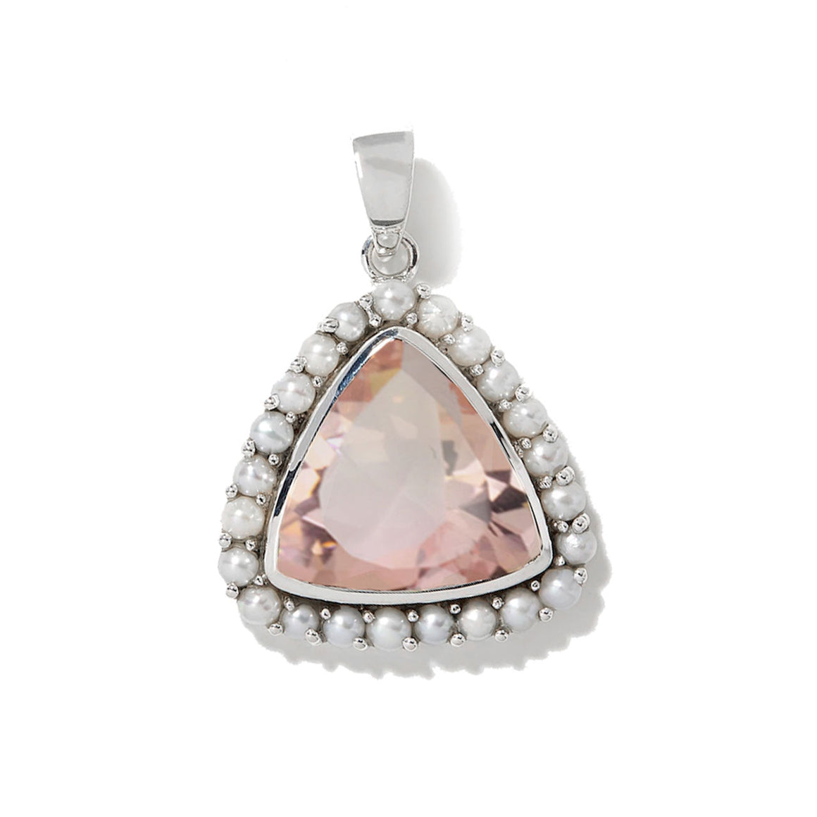 Morganite Coloured Quartz Trilliant and Freshwater Pearl Pendant