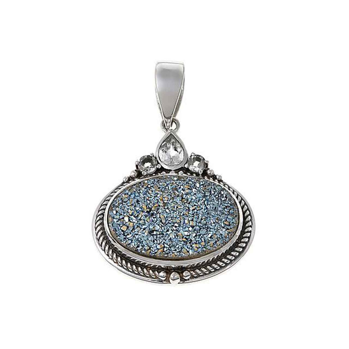 Oval Caribbean Blue & White Topaz Pendant