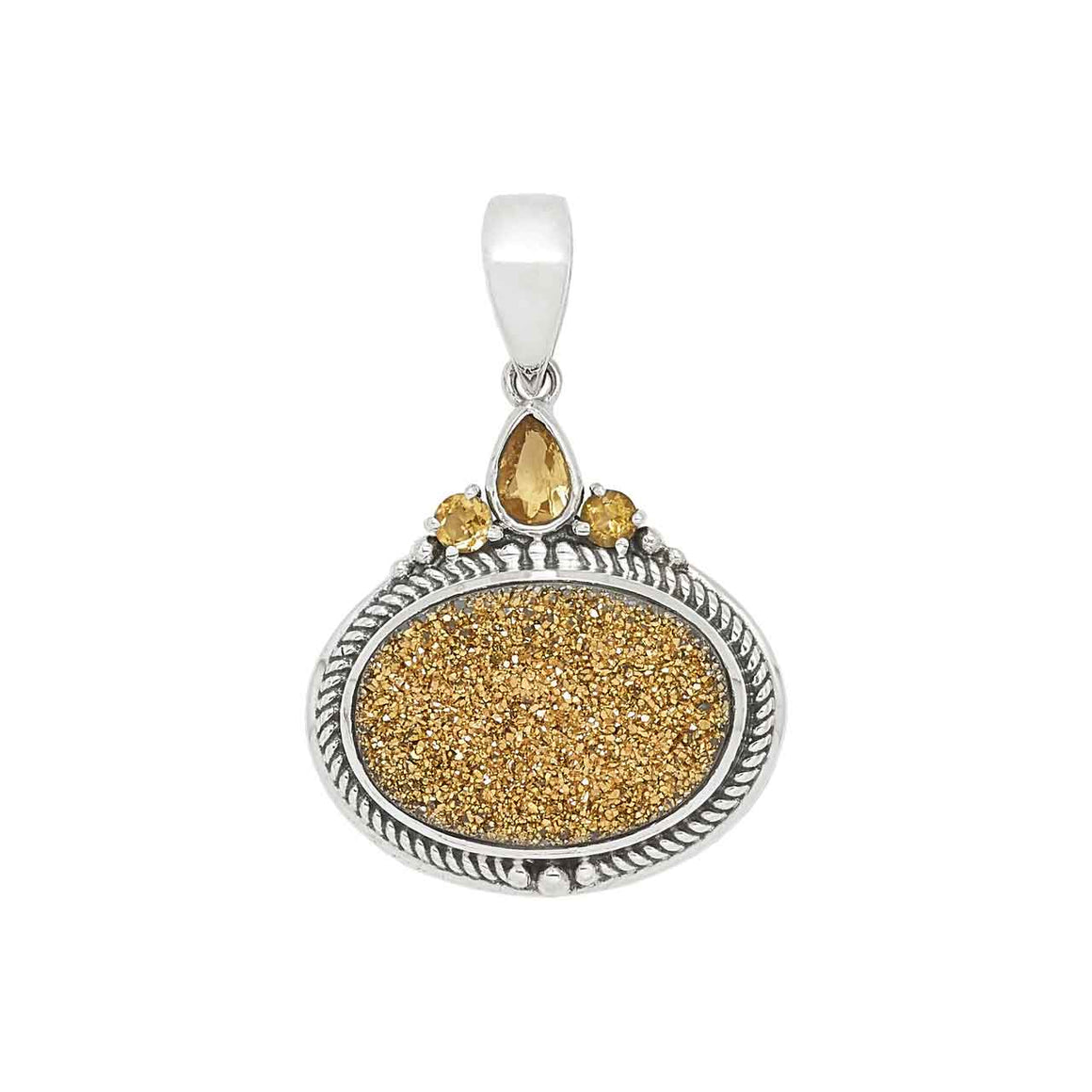 Oval Gold Drusy & Citrine Pendant