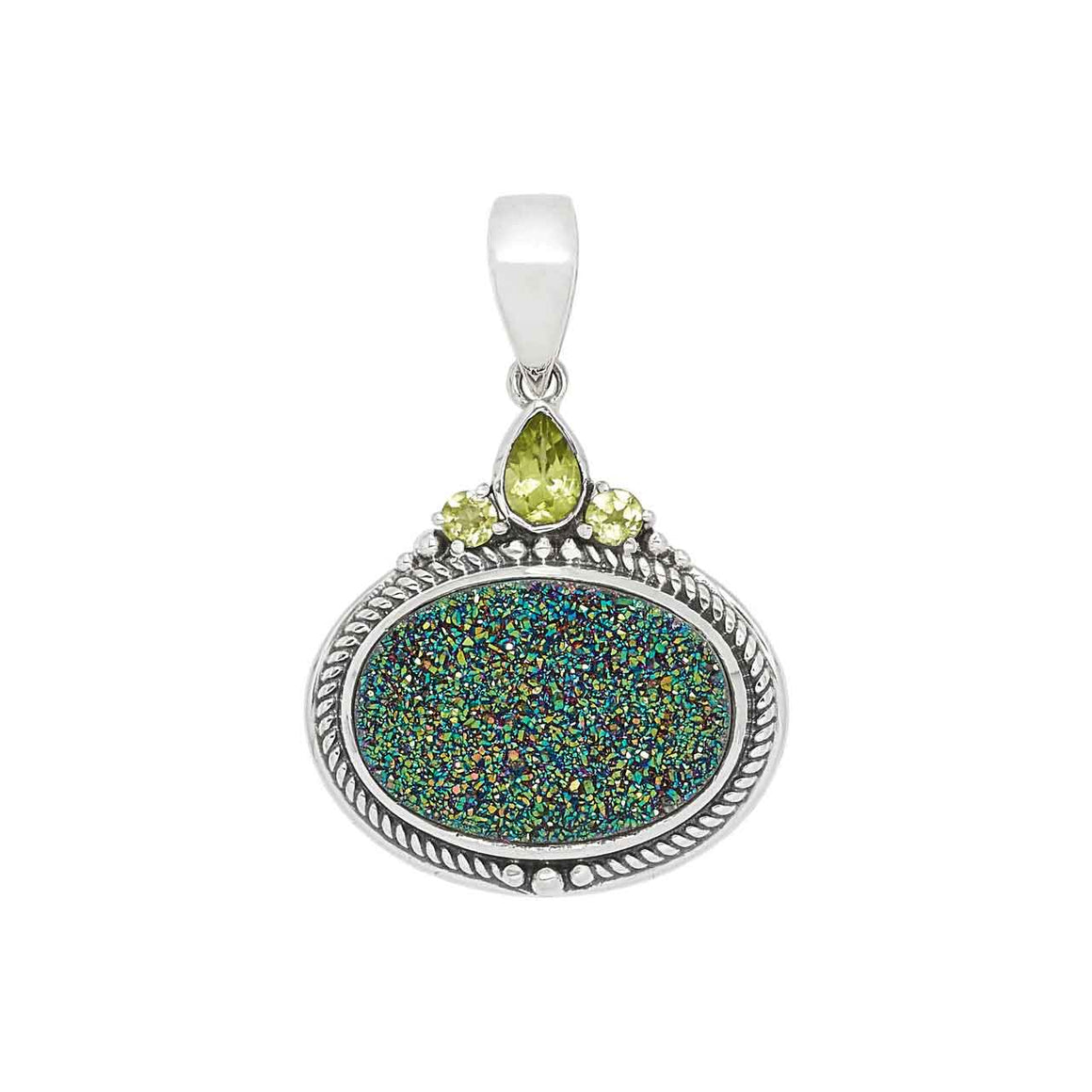 Oval Green Drusy & Peridot Pendant