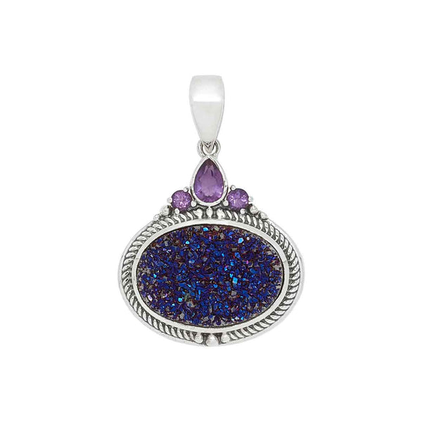Oval Purple Titanium Drusy & Amethyst Pendant