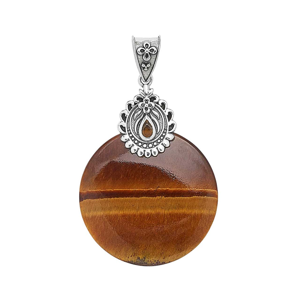 Tigers Eye Disc and Citrine Pendant