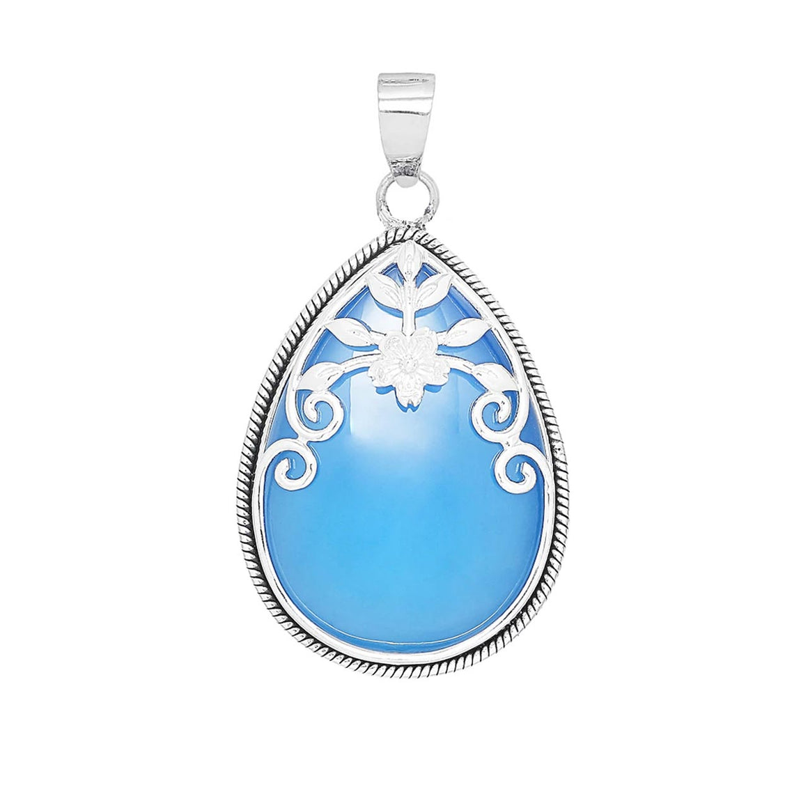 Blue Chalcedony Flower Pendant