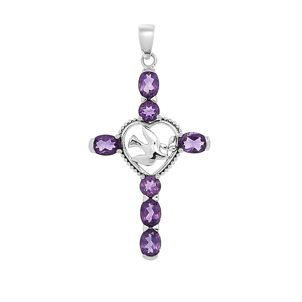 Amethyst Dove of Peace Cross Pendant