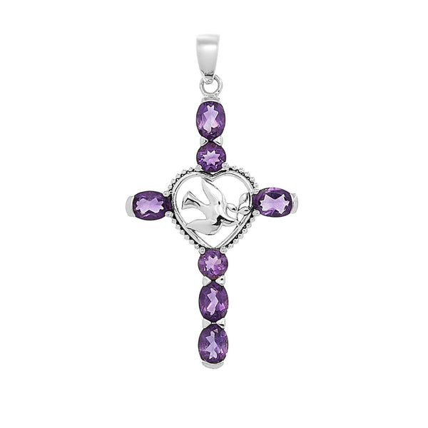Amethyst Dove of Peace Cross Pendant