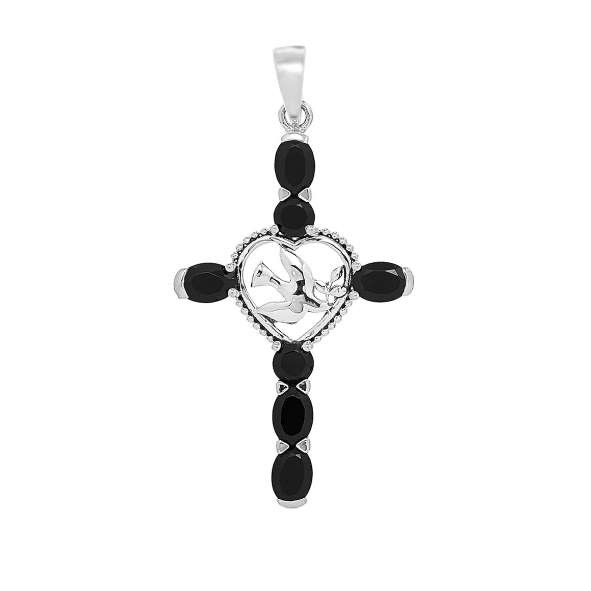 Black Spinel Dove of Peace Cross Pendant