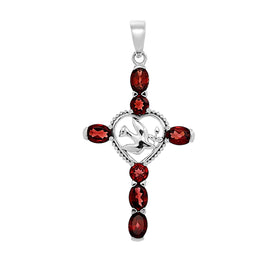 Garnet Dove of Peace Cross Pendant