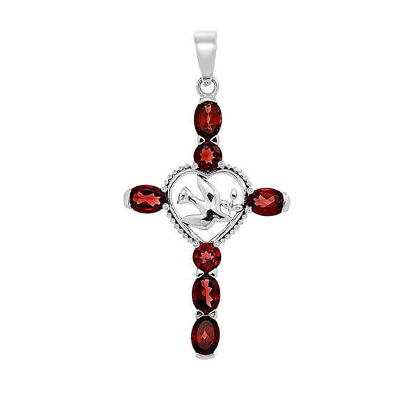 Garnet Dove of Peace Cross Pendant