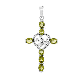 Peridot Dove of Peace Cross Pendant