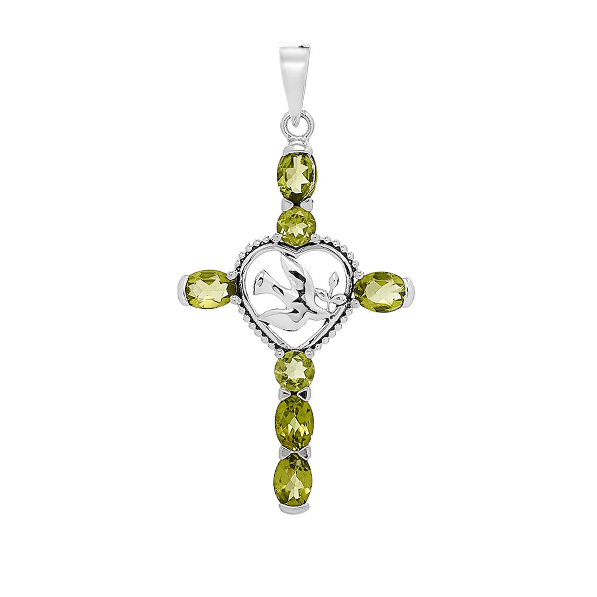 Peridot Dove of Peace Cross Pendant