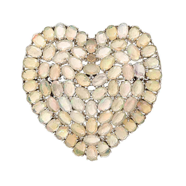 Faceted Ethiopian Opal Gemstone Heart Pin-Pendant