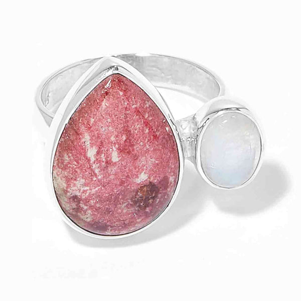 Thulite and Rainbow Moonstone Ring