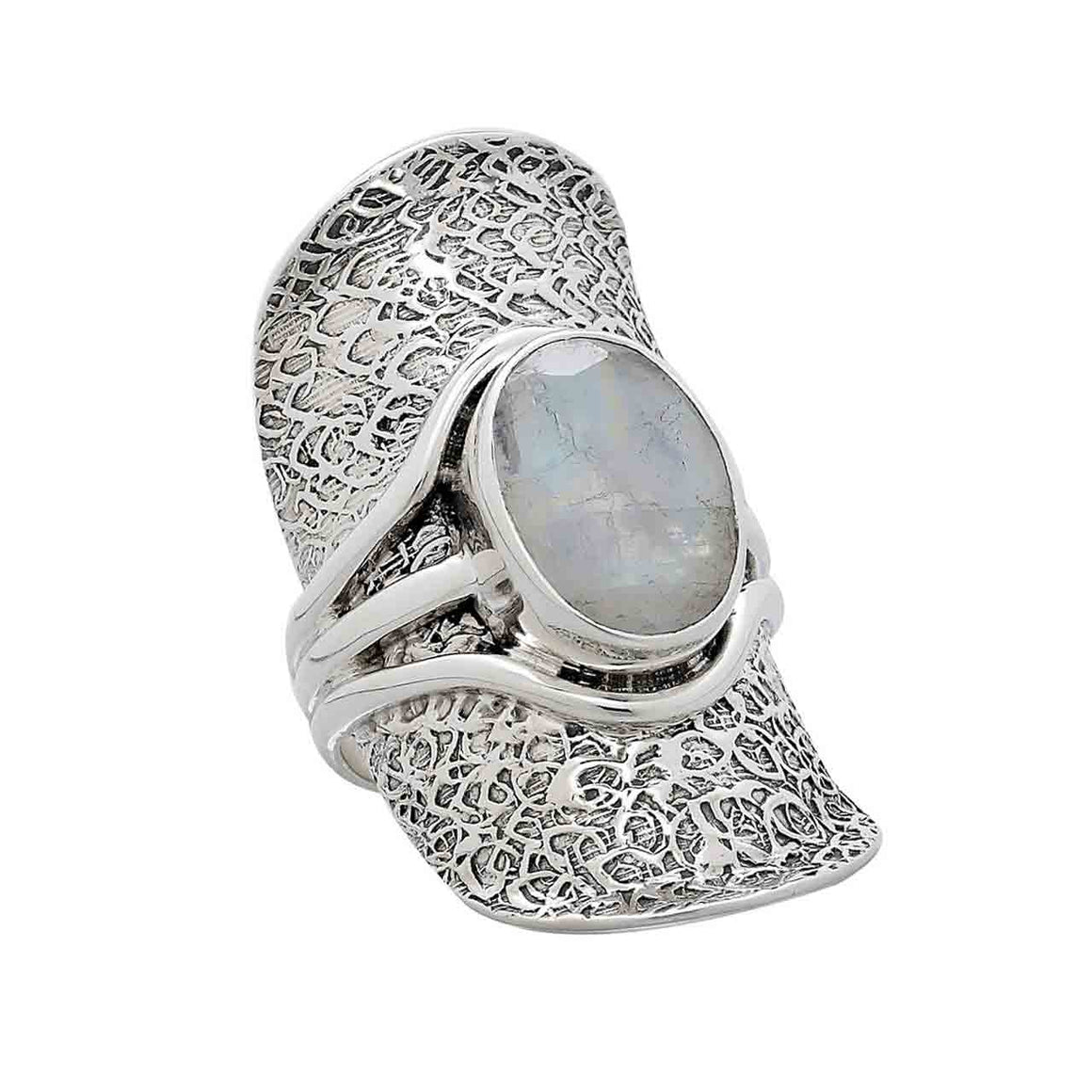 Faceted Rainbow Moonstone Saddle Ring