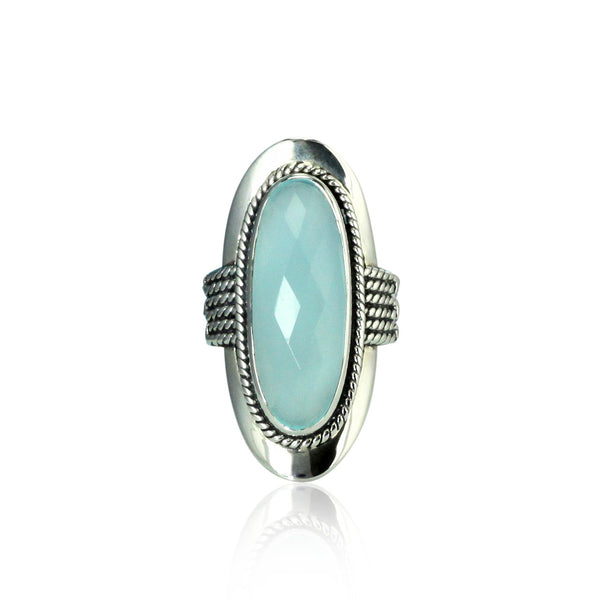 Aqua Chalcedony Saddle Ring