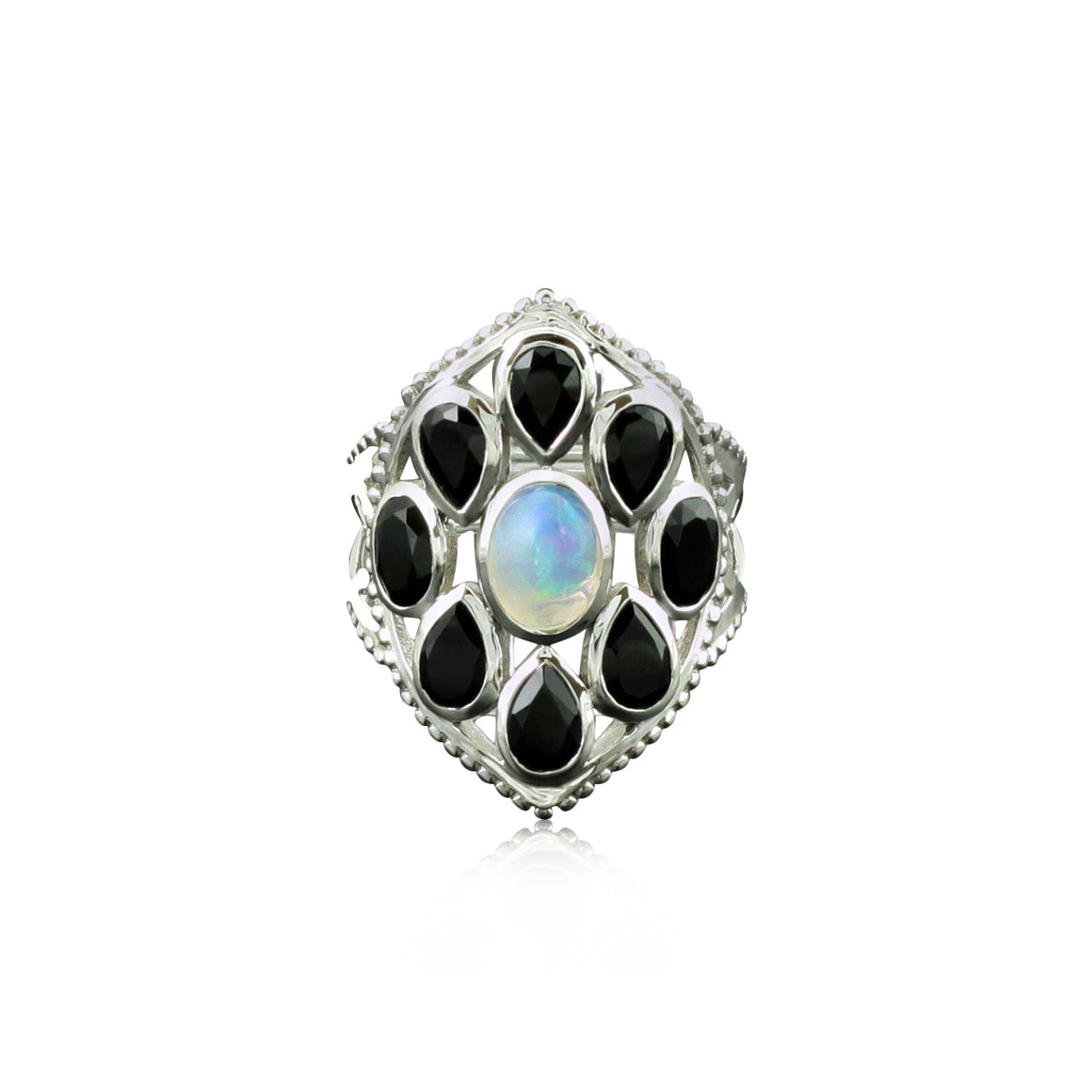 Ethiopian Opal and Black Spinel Ring