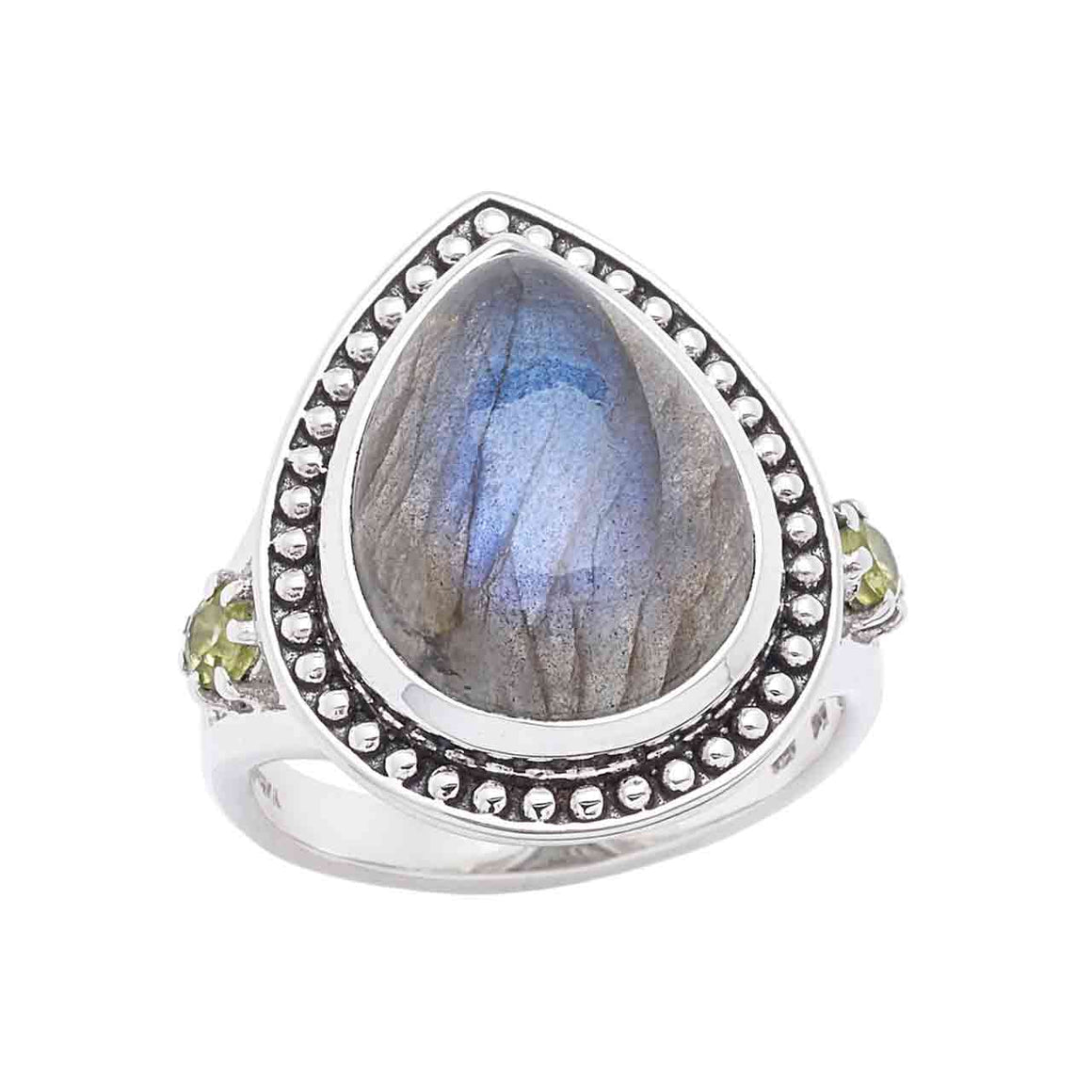 Labradorite and Peridot Gemstone Ring