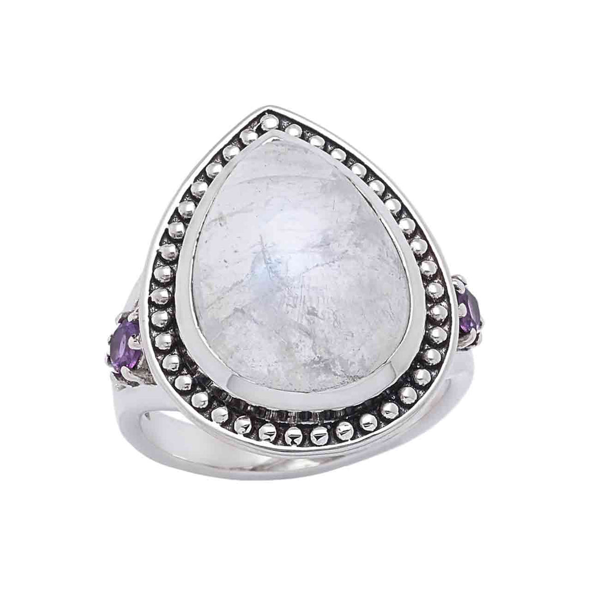 Rainbow Moonstone and Amethyst Gemstone Ring