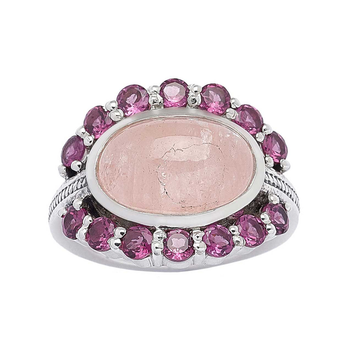 Morganite and Rhodolite Garnet Ring