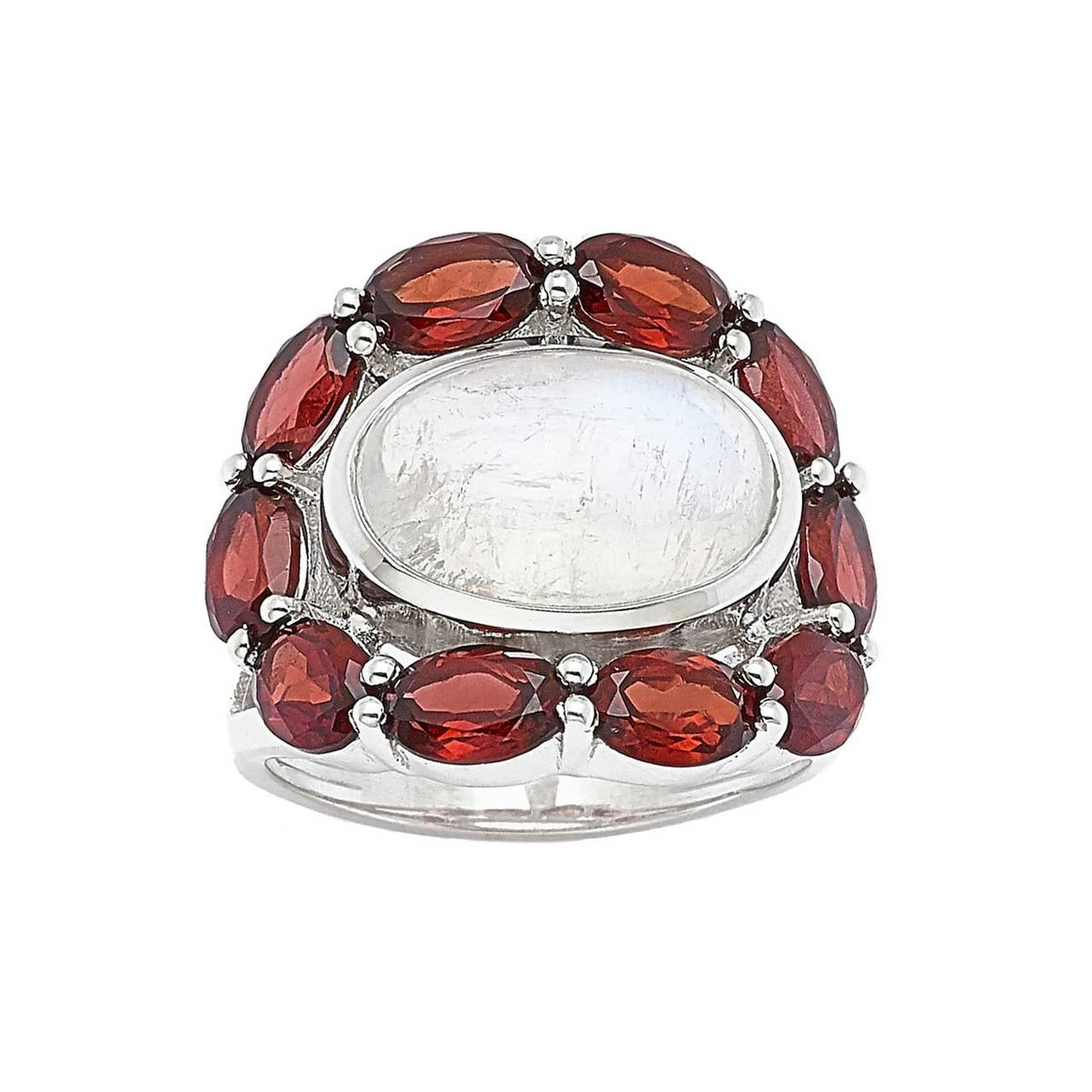 Rainbow Moonstone and Garnet Ring