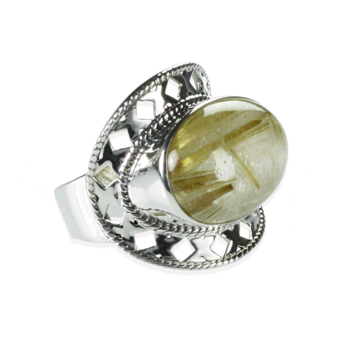 Golden Rutilated Quartz Lattice Ring