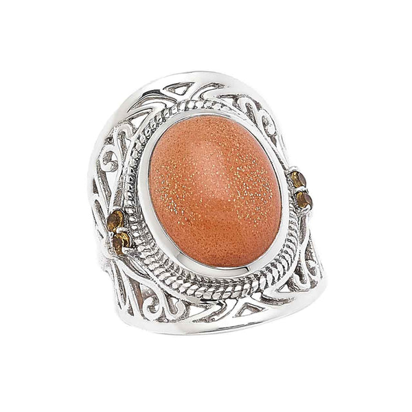 Sunstone and Citrine Dragonfly Ring