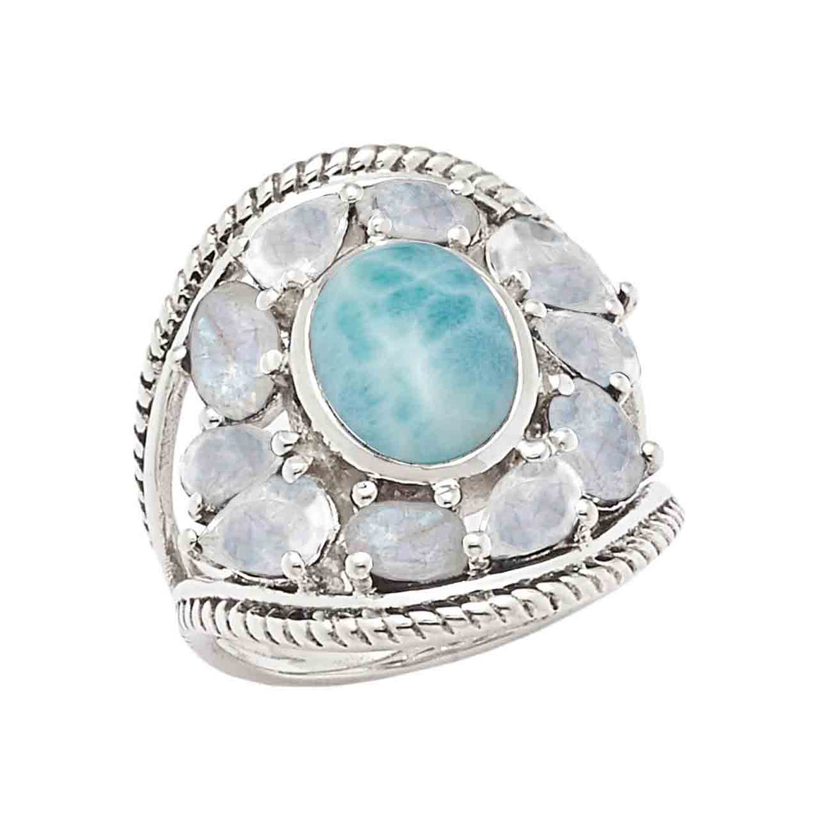 Larimar and Rainbow Moonstone Ring