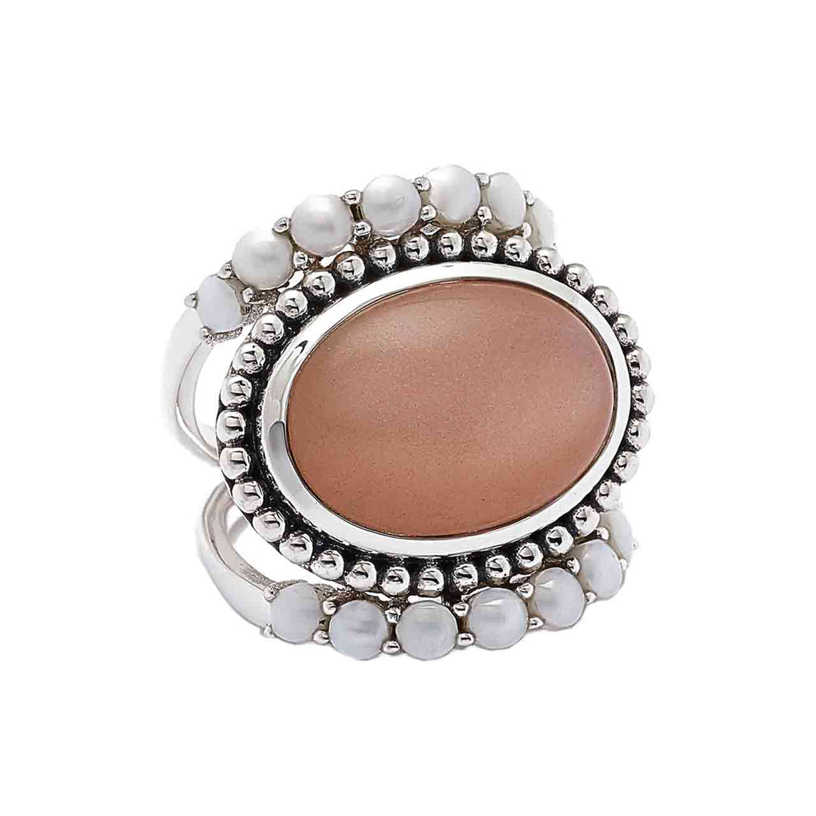 Peach Moonstone and Freshwater Pearl Ring