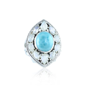 Larimar and Rainbow Moonstone Ring