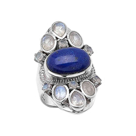 Lapis and Rainbow Moonstone Gemstone Ring