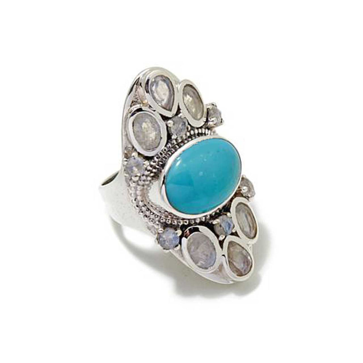 Turquoise & Rainbow Moonstone Gemstone Ring