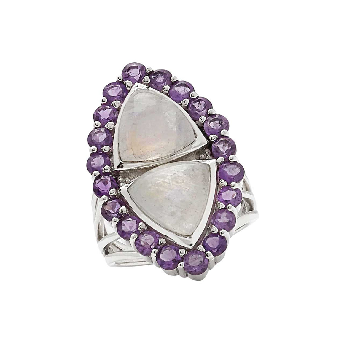 Rainbow Moonstone and Amethyst Ring