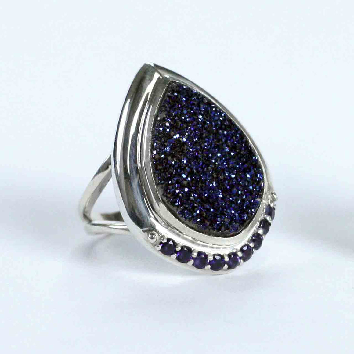 Blue Drusy and Iolite Ring