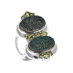 Green Drusy and Peridot Ring