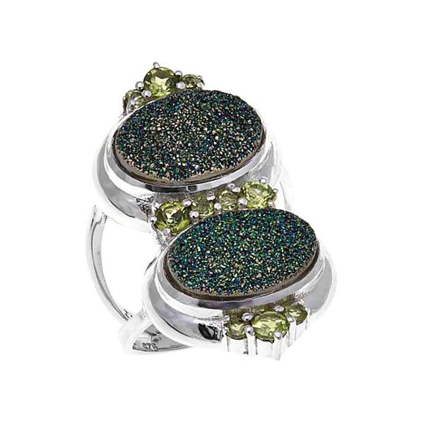 Green Drusy and Peridot Ring